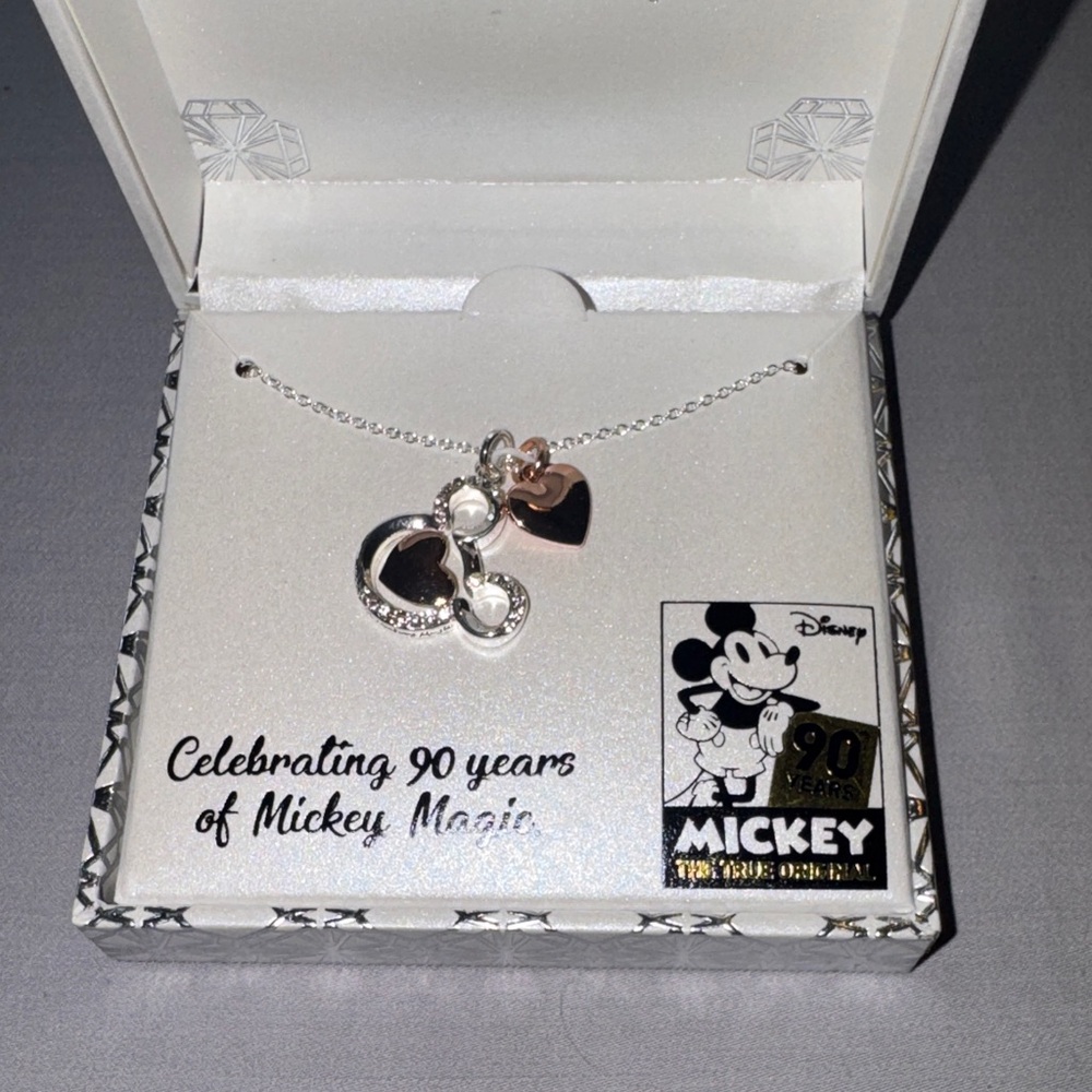 NIB Disney Mickey Mouse Silver and Rose Gold Heart Necklace